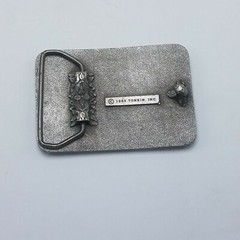 Vintage 1985 Komatsu Vanguard Series Pewter and Blue Enamel Belt Buckle