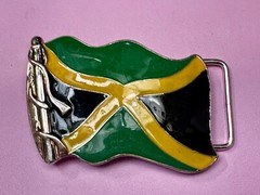 Jamaican Flag Jamaican Pride Silver Green Yellow & Black Patriotic Belt Buckle