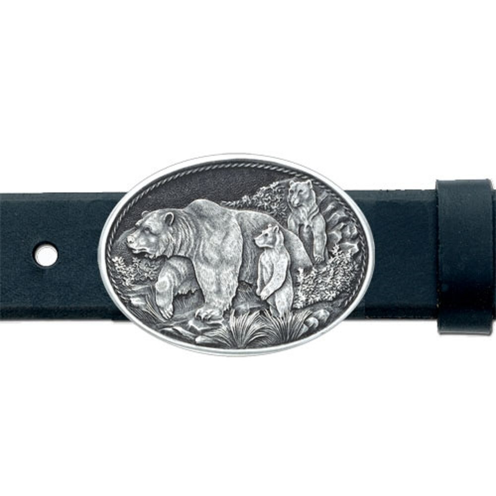 Heritage Pewter Belt Buckle 3 Grizzlies Oval w/Gift Box