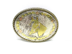 VTG Horse Head Colorful Flower Belt Buckle Made in USA Cowboy Western Rancher