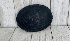 ESTATE FIND! Vintage Black Leather Tooled Western Belt Buckle