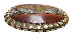 EAGLE Belt BUCKLE Sm LEATHER w/ Silver+Gold Edge LACING Handmade Western/Biker