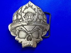 Firefighter Fireman Skull Wearing Helmet Promo Black Helmet Apparel Belt Buckle