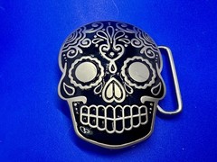 Day Of The Dead Black Skull Mexican Dia De Muertos Belt Buckle- Jeans Friend
