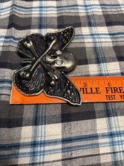 Gothic Skull Butterfly Belt Buckle Rhinestone Eyes Dark Grunge 4&Prime;x2.5&Prime; DD3