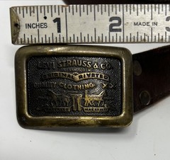 vintage 1970s belt buckle LEVIS WESTERN cowboy denim BRASS With Leather Belt