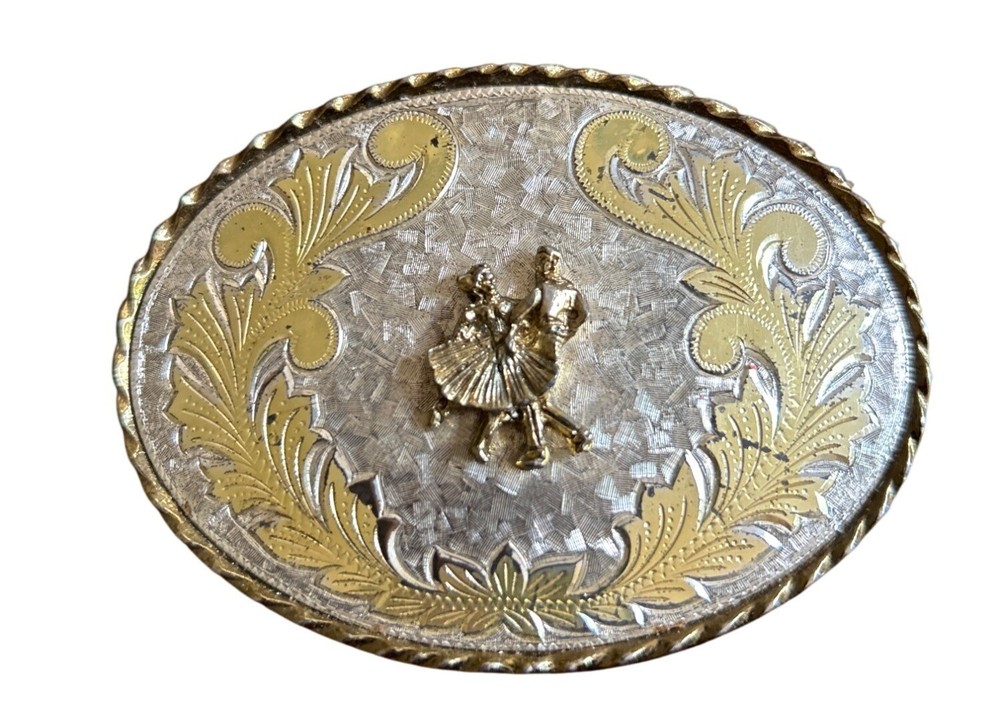 Mens W USA Square-Dancing Western 2-Tone Oval Belt Buckle