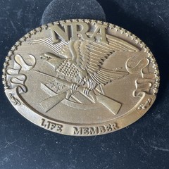 Vtg NRA Solid Brass LIFE MEMBER Belt Buckle Collectors USA Norman Foundry 1985