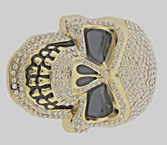 Skull Belt Buckle Gold Metal Bling Rhinestones Halloween Party Cosplay Costume