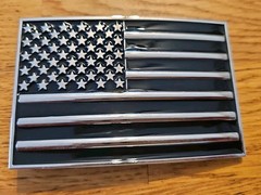 American Flag Metal Belt Buckle US Seller Black Silver Tone Biker Patriotic