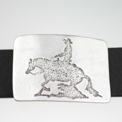 Cowboy Equestrian Rectangle Belt Buckle in Antique Silver, Rustic Western Buckle
