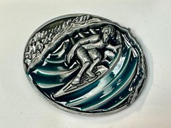 Surfer On Ocean Wave Pipeline Surfing Hang 10 – Blue Green Color Belt Buckle