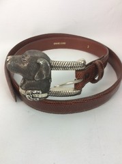 Barry Kieselstein cord sterling Silver Dog Labrador buckle Brown Lizard belt