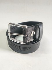 Black Leather Western Belt With Embossed Eagle Textured Pattern