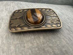 Tiger Eye Belt Buckle Antique Gold Western Cowboy Rodeo Cowgirl Statement Style