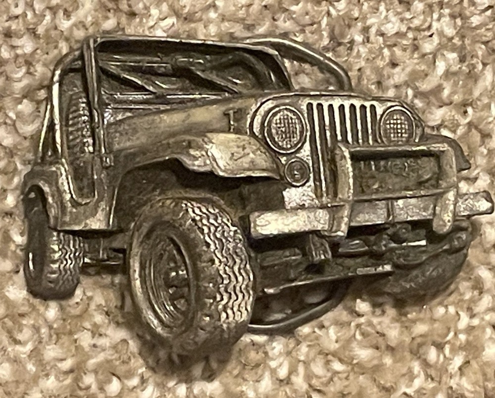 Vintage 1978 70s « 4×4 » 3D Pewter Jeep Bergamot Brass Works Belt Buckle J-39 READ