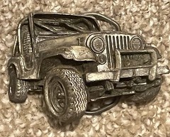 Vintage 1978 70s « 4×4 » 3D Pewter Jeep Bergamot Brass Works Belt Buckle J-39 READ