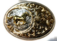 ✖ HQ WESTERN Horse Cowboy Rodeo Style Belt Buckle Heritage Gold silver plated US