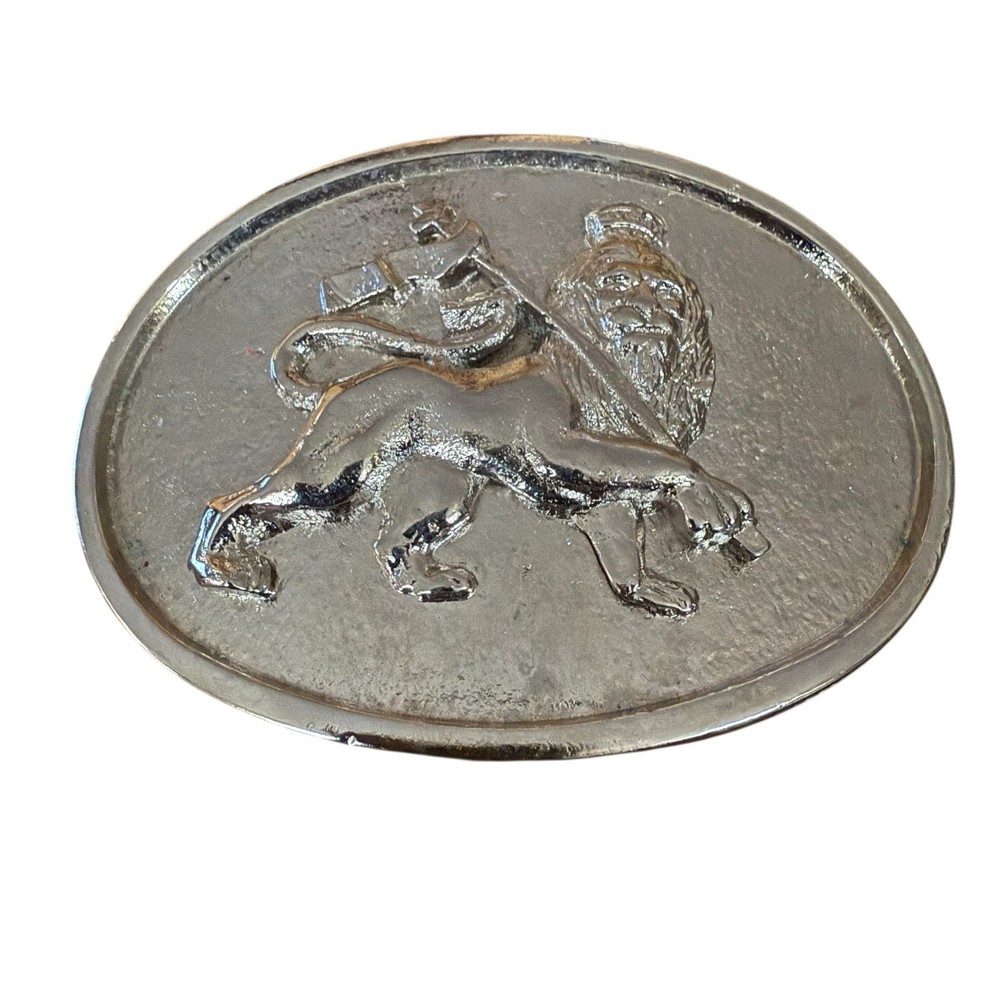 Lion of Judah Rastafarian Belt Buckle Silver Staff Ethiopian Culture Jamaica