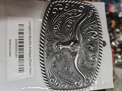 Country Western Mens Belt Buckle Longhorn Cowboy Antique Silver 4&Prime; x 2-5/8&Prime; New