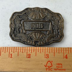 Vintage Oden Inc Brass Belt Buckle &lsquo;Rob&rsquo; Name Western Scalloped Ornate Antique