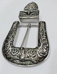 Engraved western 3 piece buckle set men & women in line design initial 38mm