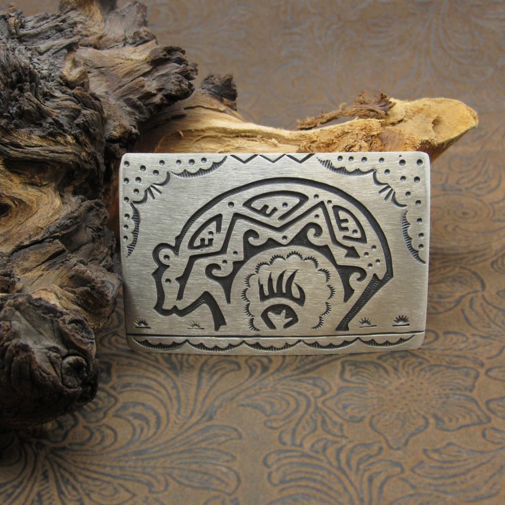 Satin Finished Sterling Silver Overlay Spirit-Line Bear Belt Buckle
