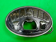 WASTED Statement Funny Novelty Silver Tone KALAN Belt Buckle with Bottle Opener