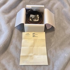 Hermes Black and Brown Reversible Leather Belt w Black Noir H Buckle Incl Box 95