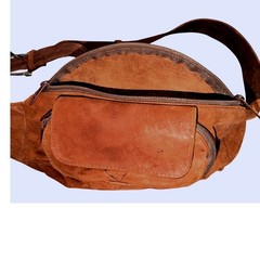 Brown Leather Suede Belt Bag Fanny Pack Pouch brass buckle western vintage boho