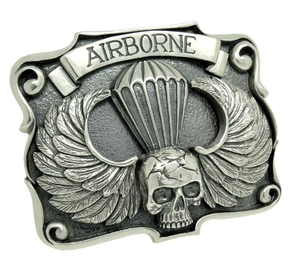 Airborne Sterling Silver 925 Skull Belt Buckle US Army Ranger Parachutist