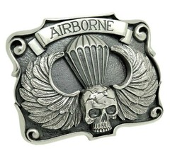 Airborne Sterling Silver 925 Skull Belt Buckle US Army Ranger Parachutist