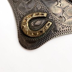 14K Gold Chet Vogt Maker Mexico Sterling Silver Longhorn Steer Belt Buckle