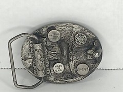 VTG 1984 Belt Buckle Bergamot Brass Works Pewter Buck Deer Hunting Nature Scene