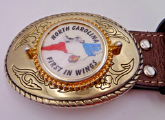 NOCONA BELT + BUCKLE – NORTH CAROLINA – FIRST IN WINGS – Made In USA – Size 38