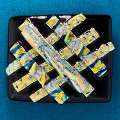 Dichroic Fused Glass Belt Buckle Handmade Black Iridescent 3” x 2.5”