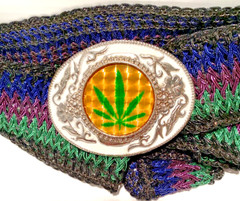 Hemp Leaf Belt Buckle Metal w/ 39” Belt Cannabis 420 Weed Cheeba Holographic