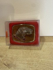 Vintage Raintree 1979 Suede Leather Weimaraner Dog Belt Buckle Brass New In Box