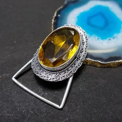 Handcrafted 925 Sterling Silver Citrine Quartz Faceted Oval Belt Buckle