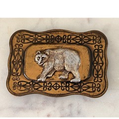 Vintage Two Tone Bear Belt Buckle Gold Silver Filigree Made in Japan Western