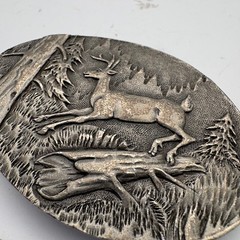 Vintage Indiana Metal Craft Belt Buckle Deer Forest Scene 1980 G297