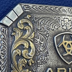 Ariat Logo Western Belt Buckle Floral Silver & Gold tone