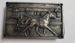 Vintage 1984 BERGAMOT BELT BUCKLE O-149 JOCKEY HORSE
