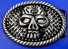Skull Head $ Dollar Sign Black Silver Color Money Bags NOS Belt Buckle