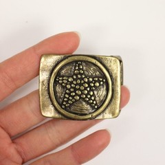 Rectangular Belt Buckle With Star Antique Brass Classic Timeless