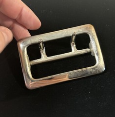 Vintage Solid Brass Chrome Plated 2.25” Double Prong Duty Belt Buckle USA #1