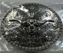 SILVER (IN COLOR) BULL SKULL WESTERN RODEO Metal Belt Buckle 3 1/8 inch