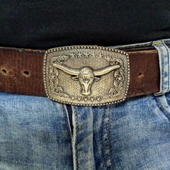 Lost-Wax Casting Solid White Copper Bull Men&rsquo;s Belt Buckle. (Belt Not Included)