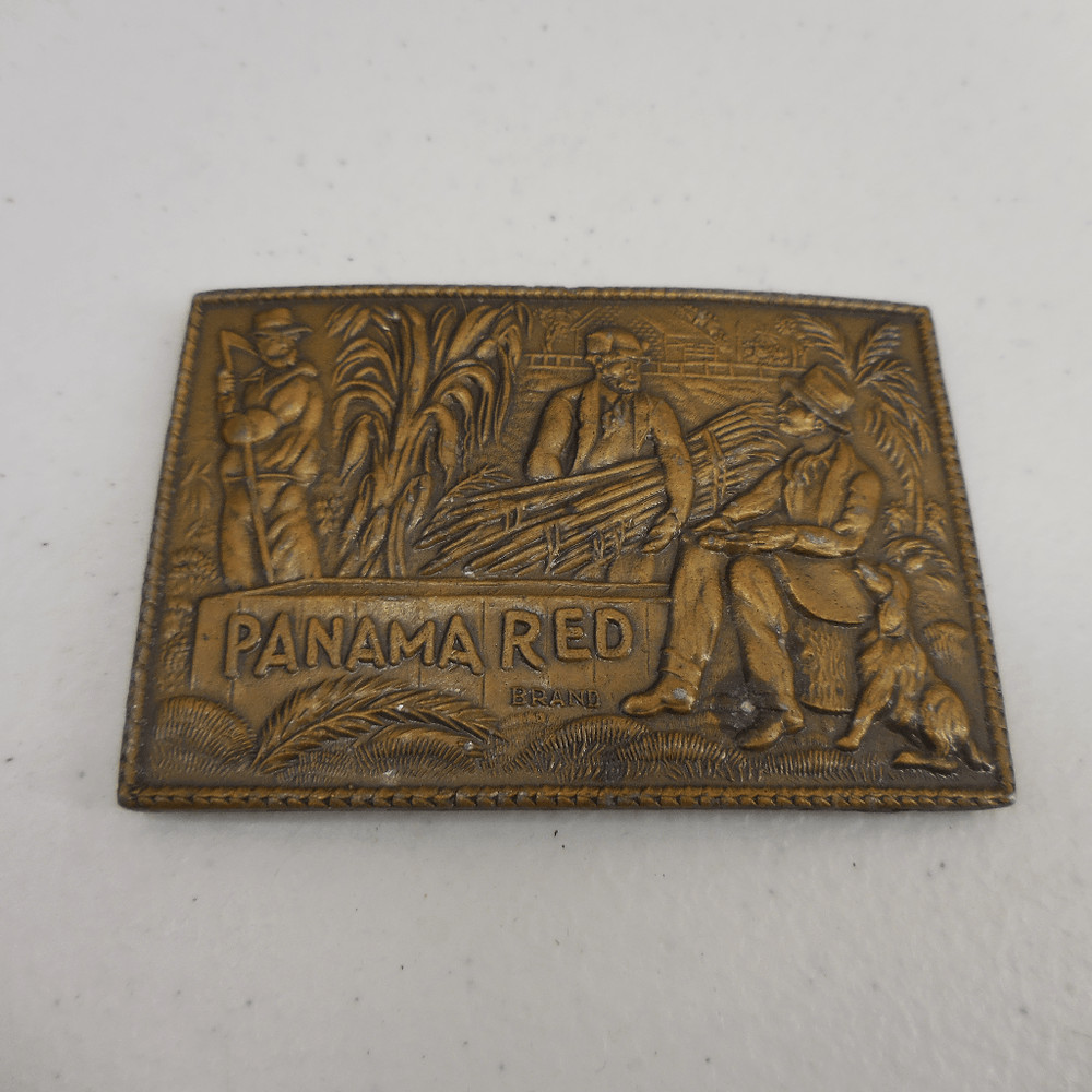 VINTAGE 1970&rsquo;s PANAMA RED BRASS BELT BUCKLE LEWIS BUCKLE CO. 4&Prime; 1970s