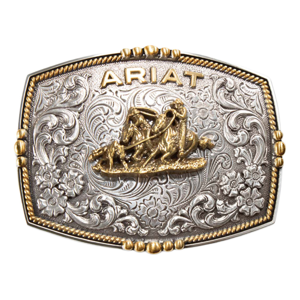 Ariat Men&rsquo;s Rectangle Team Roper Multi Finish Belt Buckle A37064